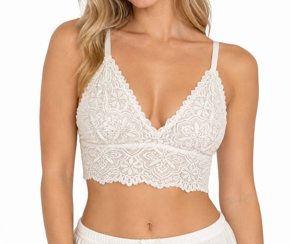 Old Navy White Floral Lace Longline Bralette with Adjustable Straps